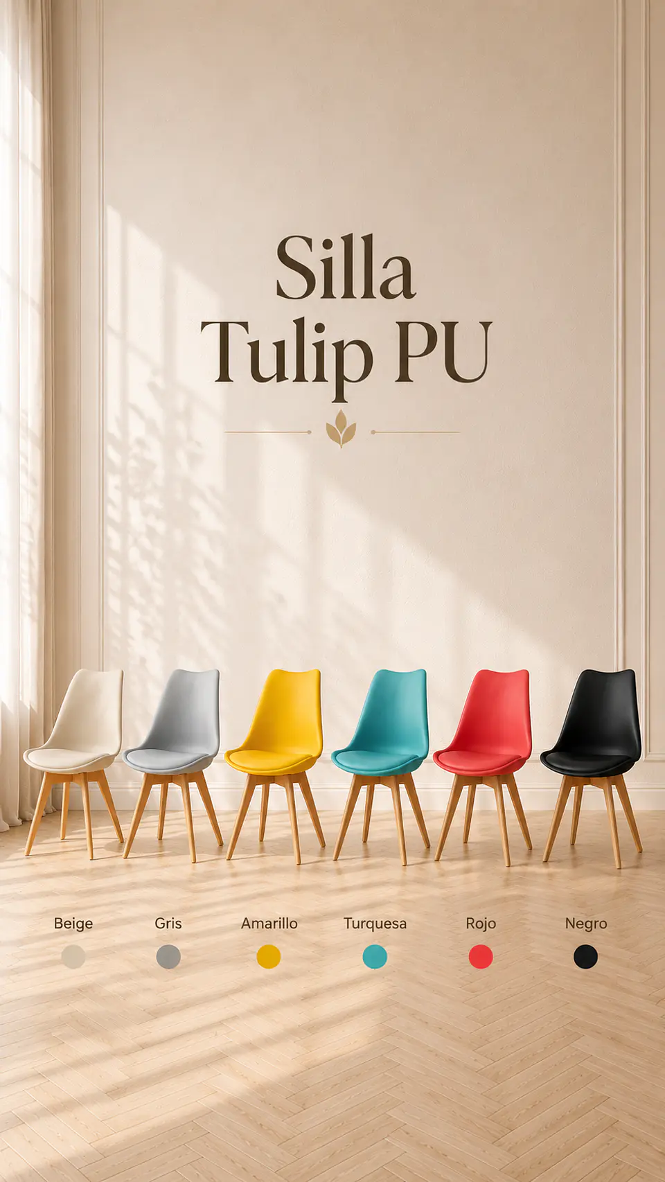 Pack 4 Sillas Tulip Asiento Polipropileno Cojín Eco Cuero 2