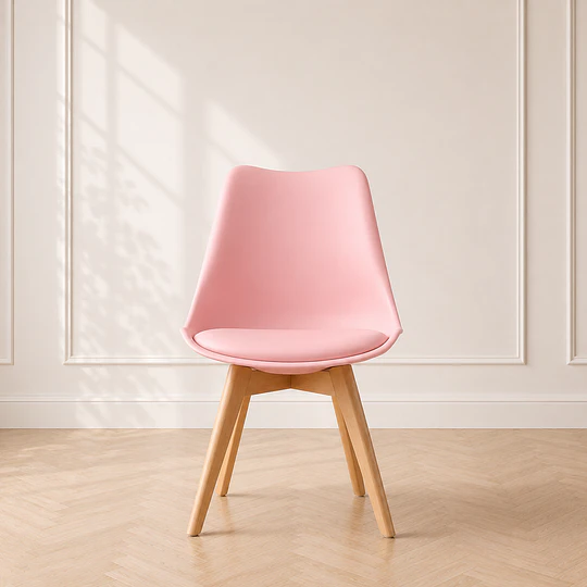Pack 4 sillas tulip clasica polipropileno con cojin y madera Rosa comedor restaurant terraza interior