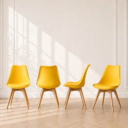 Pack 4 sillas tulip Amarillo clasica polipropileno con cojin y madera comedor restaurant terraza interior