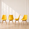 Pack 4 sillas tulip Amarillo clasica polipropileno con cojin y madera comedor restaurant terraza interior