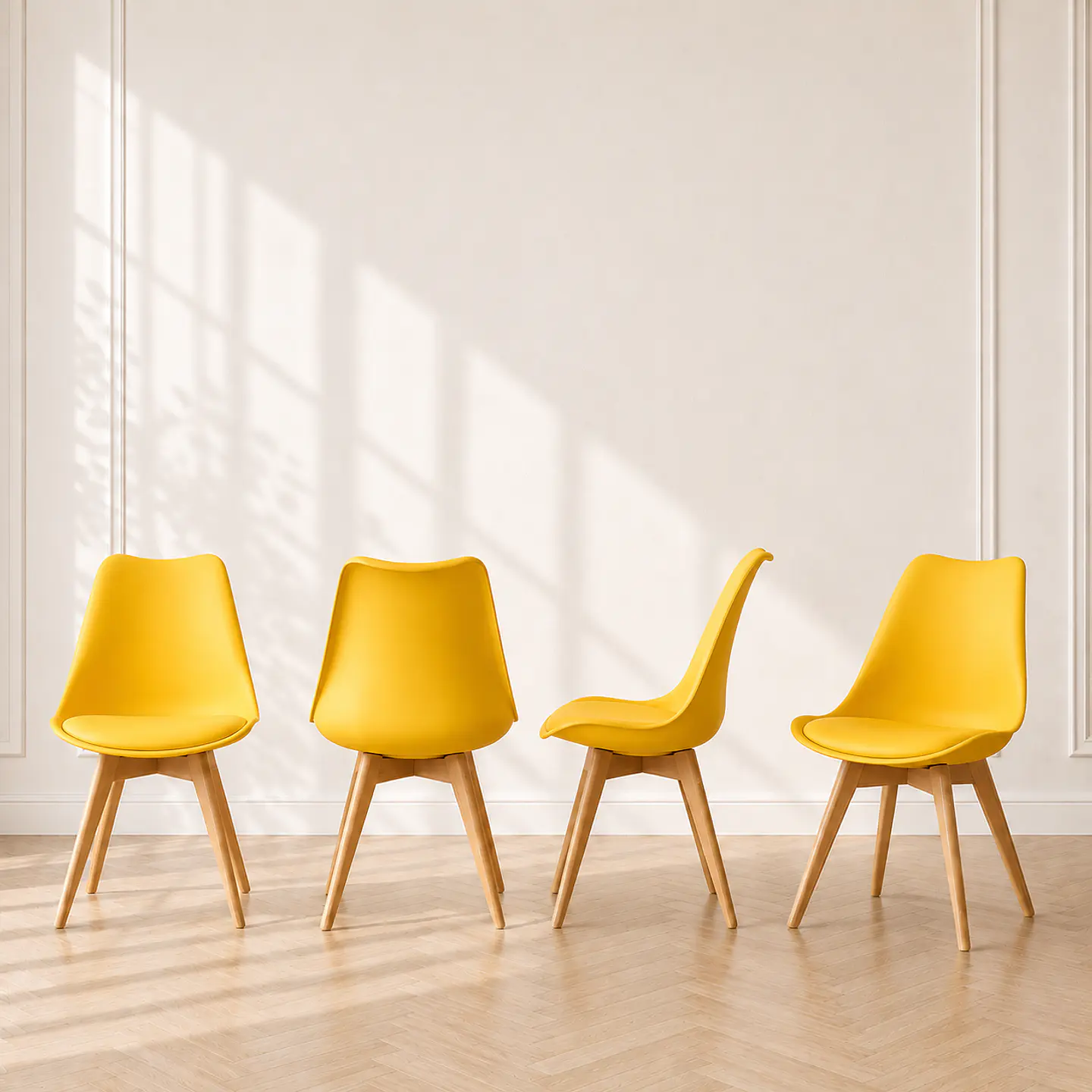 Pack 4 Sillas Tulip Asiento Polipropileno Cojín Eco Cuero Amarillo 1