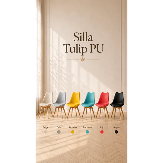 Pack 4 sillas tulip Gris clasica polipropileno con cojin y madera comedor restaurant terraza interior