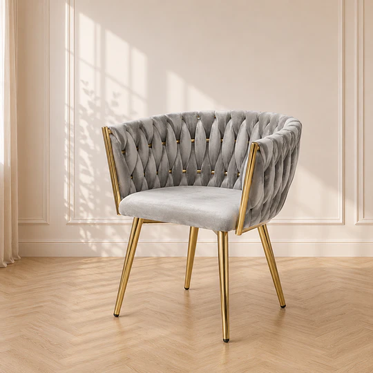 Sitial Queen Velvet Gris Trenzado Gold – living comedor manicurista dormitorio