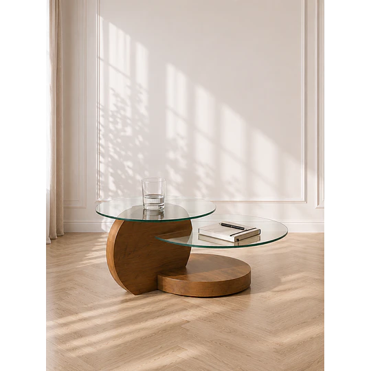 Mesa de Centro Luna Vidrio y Estructura MDF living terraza recepcion