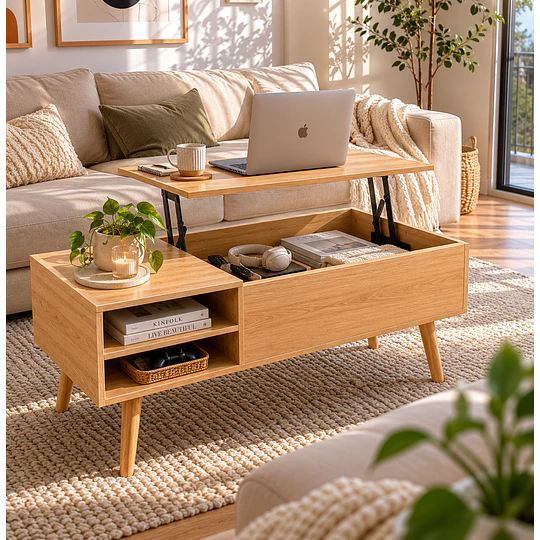 Mesa de Centro Elevable Multifuncional Wood MDF Living terraza recepcion