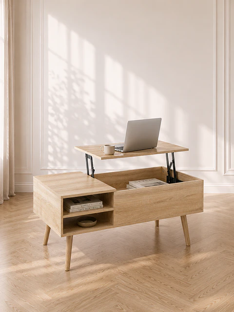 Mesa de Centro Elevable Multifuncional Wood MDF Living terraza recepcion