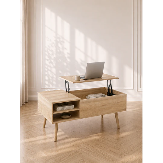 Mesa de Centro Elevable Multifuncional Wood MDF Living terraza recepcion