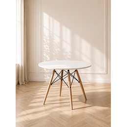 Mesa de Centro Eames Redonda MDF y estructura de madera y hierro living recepcion infantil
