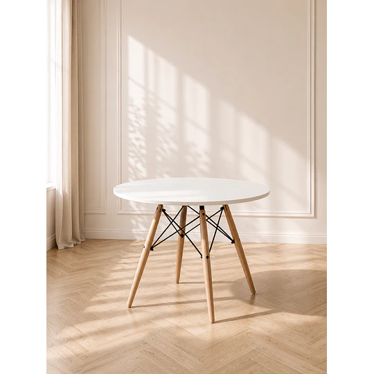 Mesa de Centro Eames Redonda MDF y estructura de madera y hierro living recepcion infantil