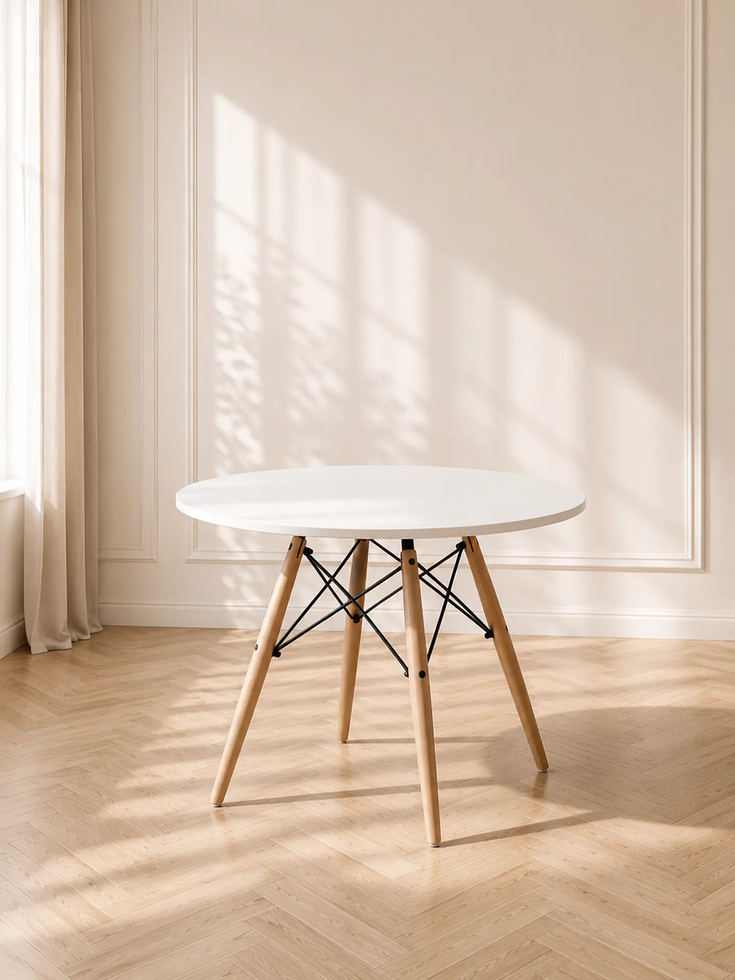 Mesa de Centro Eames Redonda MDF y estructura de madera y hierro living recepcion infantil 1