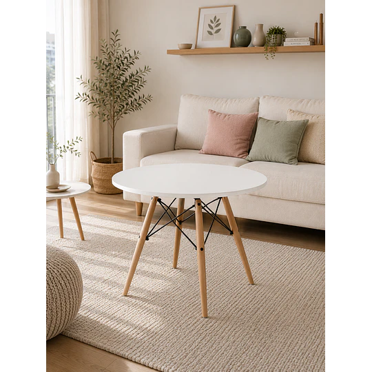 Mesa de Centro Eames Redonda MDF y estructura de madera y hierro living recepcion infantil