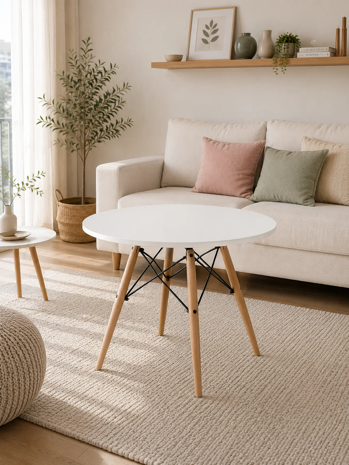 Mesa de Centro Eames Redonda MDF y estructura de madera y hierro living recepcion infantil 2