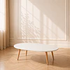 Mesa de Centro Ovalada Blanca de Melamina con Patas de Madera Natural