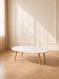 Mesa de Centro Ovalada Blanca de Melamina con Patas de Madera Natural - Miniatura 1