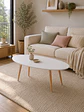 Mesa de Centro Ovalada Blanca de Melamina con Patas de Madera Natural - Miniatura 4