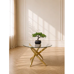 Mesa de Centro Redonda Dubai vidrio Cruzada Gold/ living recepcion oficina