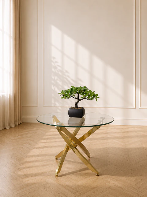 Mesa de Centro Redonda Dubai vidrio Cruzada Gold/ living recepcion oficina