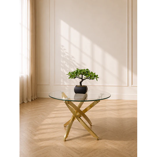 Mesa de Centro Redonda Dubai vidrio Cruzada Gold/ living recepcion oficina