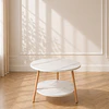Mesa de Centro MDF Mármol Blanco 2 Niveles estructura Madera Natural- Living recepcion oficinas