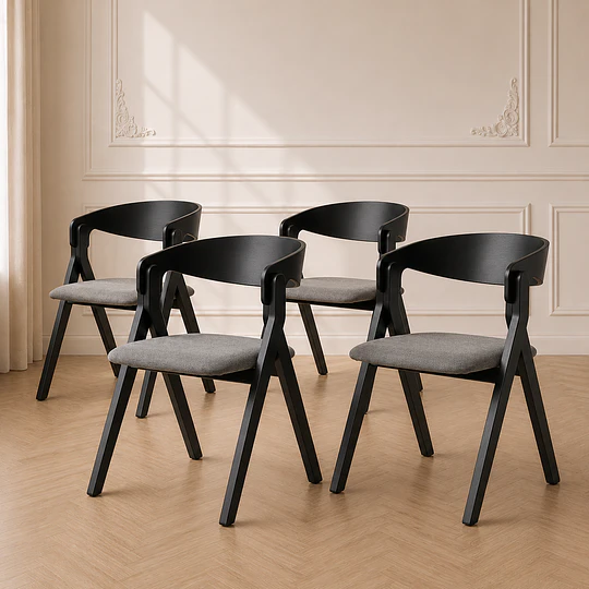 Pack 4 Silla Margot Lino con Apoyabrazos y Madera –comedor living