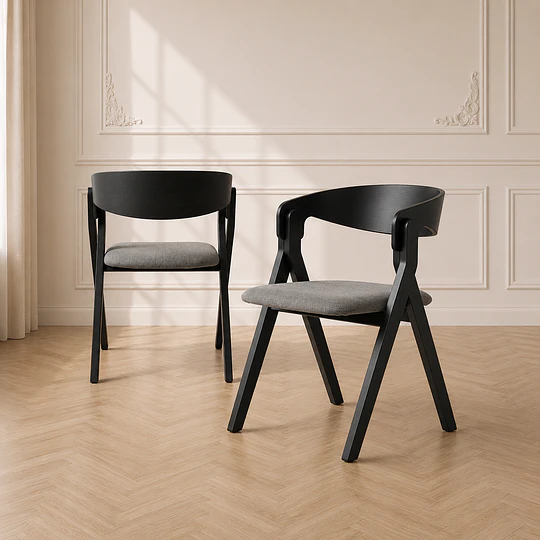 Pack 4 Silla Margot Lino con Apoyabrazos y Madera –comedor living