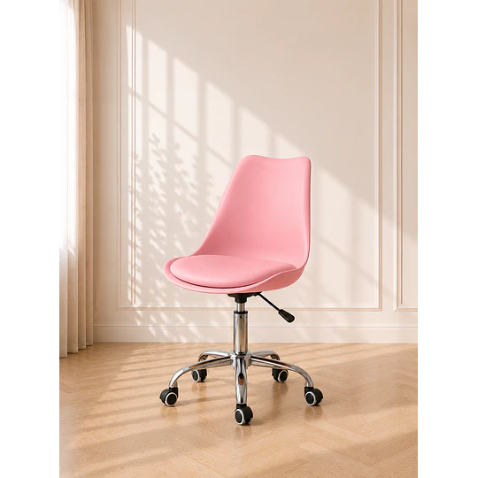 Silla Tulip Rosa Escritorio Ergonómica Asiento Eco Cuero, Altura Regulable, Giro 360° oficina recepcion 