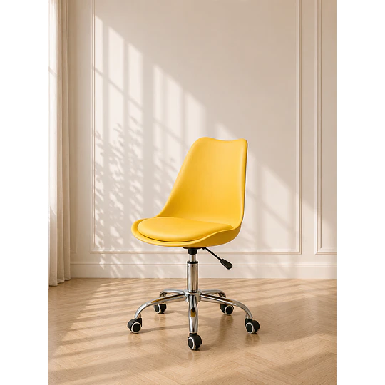 Silla Tulip Amarillo Escritorio Ergonómica Asiento Eco Cuero, Altura Regulable, Giro 360° oficina recepcion 