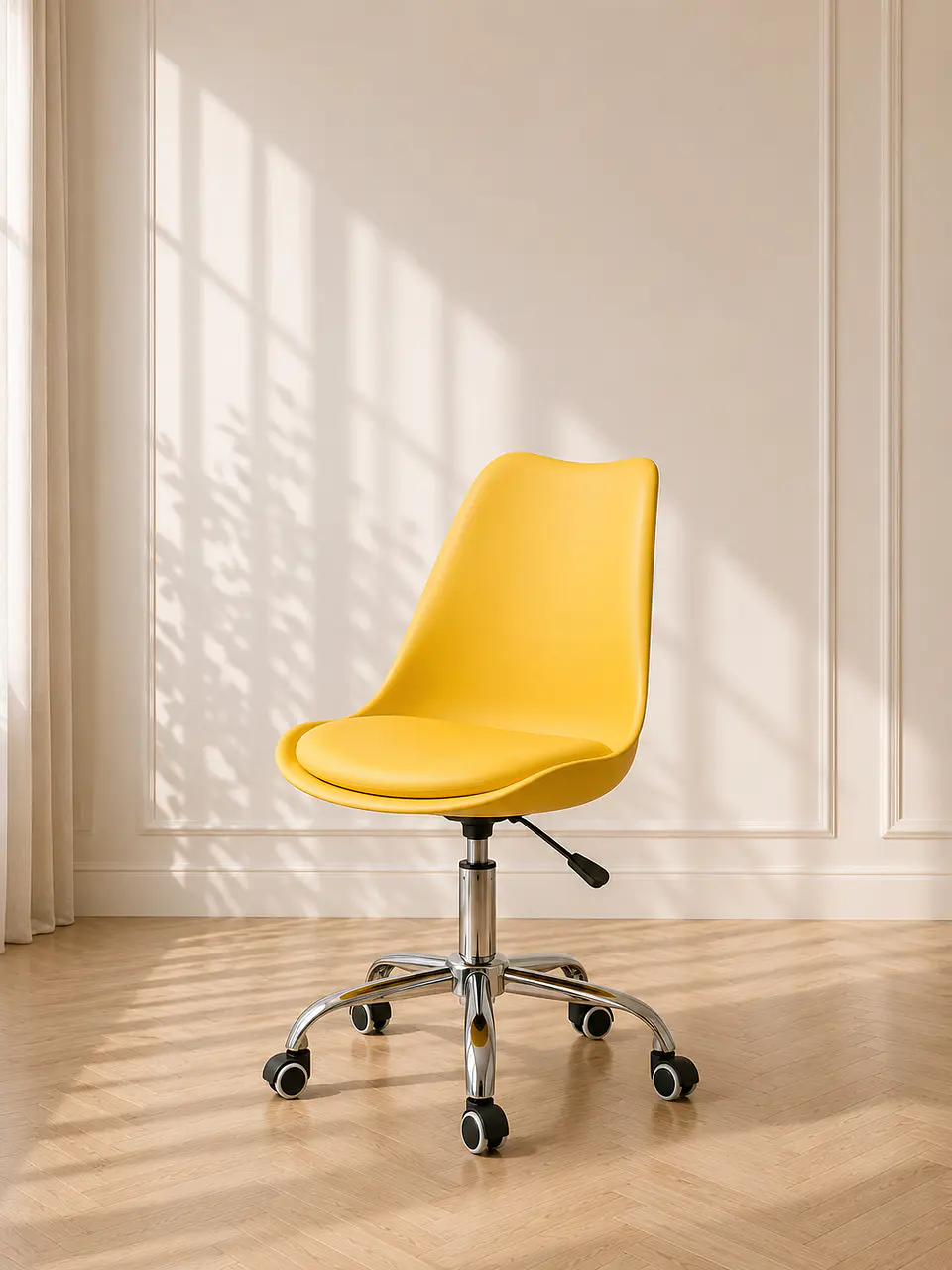 Silla Tulip para Escritorio Amarilla Ergonómica Asiento Eco Cuero 1