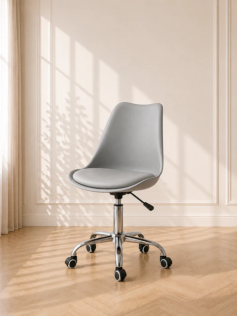 Silla Tulip Gris para Escritorio Ergonómica Asiento Eco Cuero