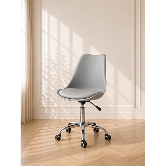 Silla Tulip Gris Escritorio Ergonómica Asiento Eco Cuero, Altura Regulable, Giro 360° oficina recepcion 