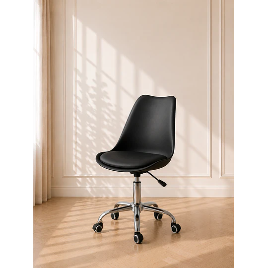 Silla Tulip Negro Escritorio Ergonómica Asiento Eco Cuero, Altura Regulable, Giro 360° oficina recepcion 