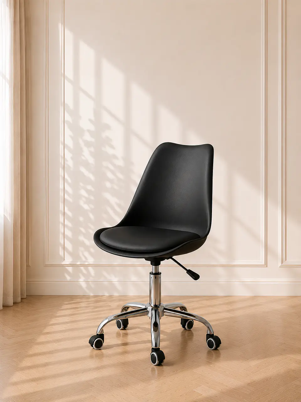 Silla Tulip Negra para Escritorio Ergonómica Asiento Eco Cuero, Al 1