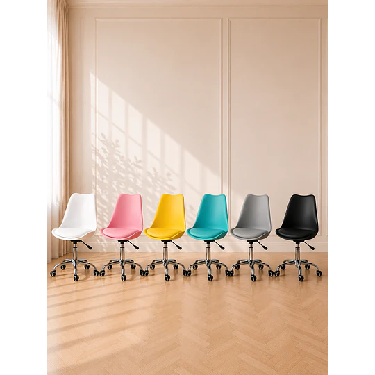 Silla Tulip Amarillo Escritorio Ergonómica Asiento Eco Cuero, Altura Regulable, Giro 360° oficina recepcion 