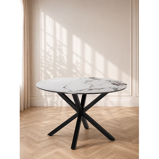 Mesa Comedor Warwick de Cuarzo con Base Cross Metálica-Terraza Interior y Oficina