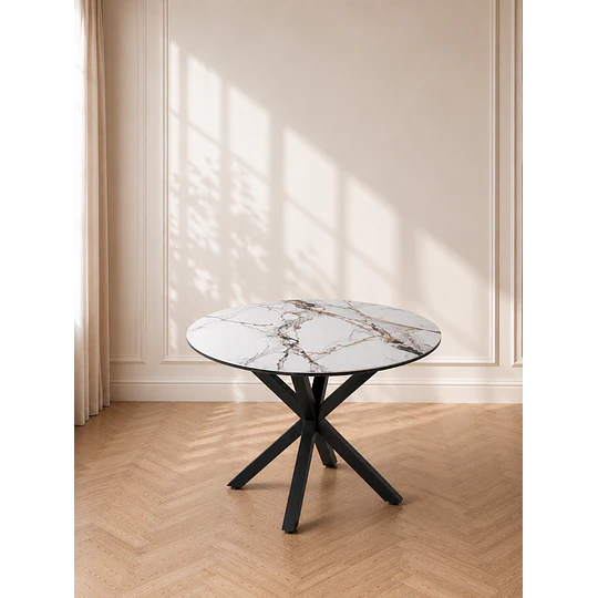 Mesa Comedor Warwick de Cuarzo con Base Cross Metálica-Terraza Interior y Oficina