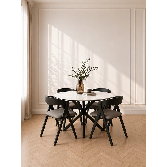 Mesa Comedor Warwick de Cuarzo con Base Cross Metálica-Terraza Interior y Oficina