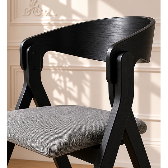 Mesa Industrial de MDF y Metal Negro con 4 Sillas sitial Margot de Chenilla lino y Madera Black- comedor restaurant reunion