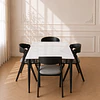 Mesa Rectangular Cuarzo Calacatta + 4 Sillas Sitial Margot Lino Black- comedor restaurant oficina
