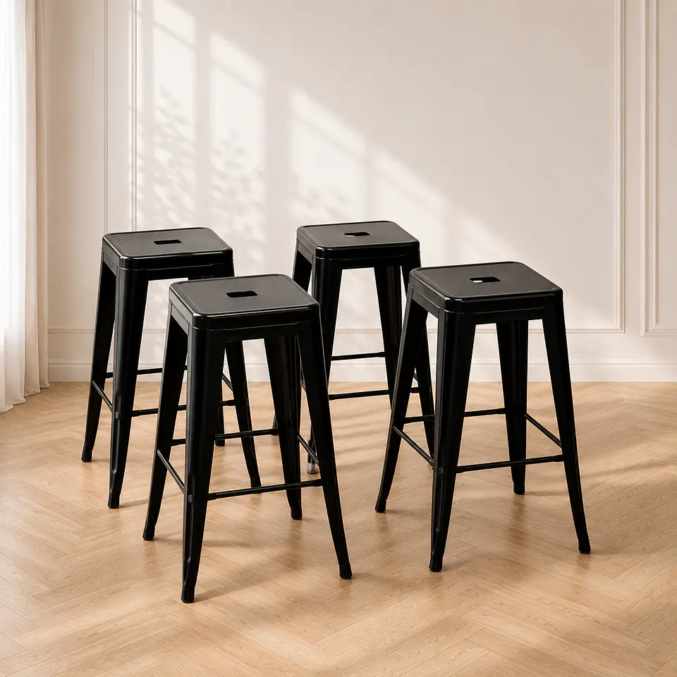 Pack 4 Taburete Bar Tolix Metal Negro sin respaldo- Terraza eventos restaurant 1