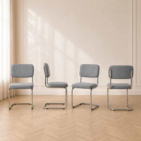 Pack 4 Silla Breuer Lino Estructura Cromada Silver Comedor Oficina Cafetería