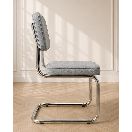 Mesa Comedor Warwick de Cuarzo con Base Cross Metálica con 4  Silla Breuer Lino Estructura Cromada Silver-comedor