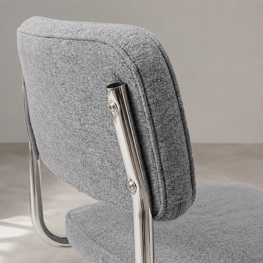 Mesa Comedor Warwick de Cuarzo con Base Cross Metálica con 4  Silla Breuer Lino Estructura Cromada Silver-comedor