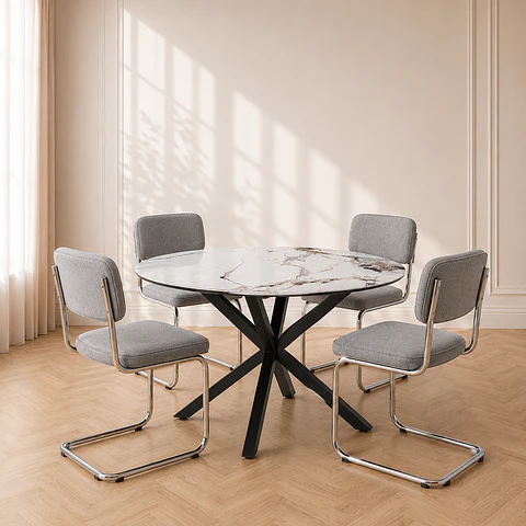 Comedor Redondo Mármol 4 Sillas Breuer – Mesa 120cm