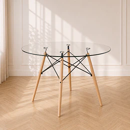 Mesa 120cm Eames de Vidrio y madera para Comedor Reunion Eventos