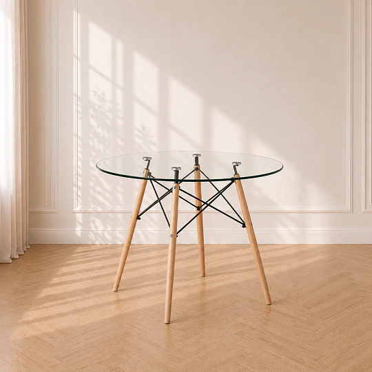 Mesa 100cm Eames Comedor de Vidrio y madera para Comedor Reunion Eventos