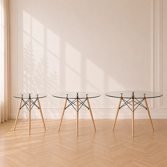 Mesa 100cm Eames Comedor de Vidrio y madera para Comedor Reunion Eventos