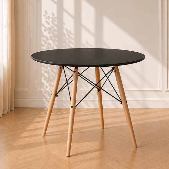 Mesa Redonda Eames 100cm MDF y estructura Madera para Comedor, y Reunión Oficina interior