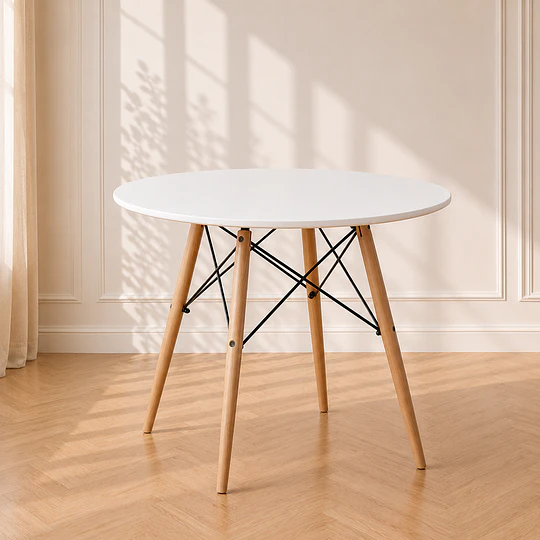 Mesa Redonda Eames 100cm MDF y estructura Madera para Comedor, y Reunión Oficina interior
