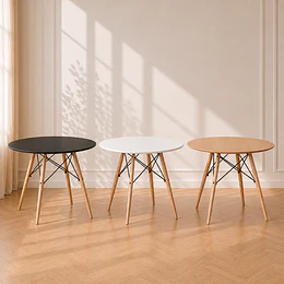 Mesa Redonda Eames 100cm MDF y estructura Madera para Comedor, y Reunión Oficina interior