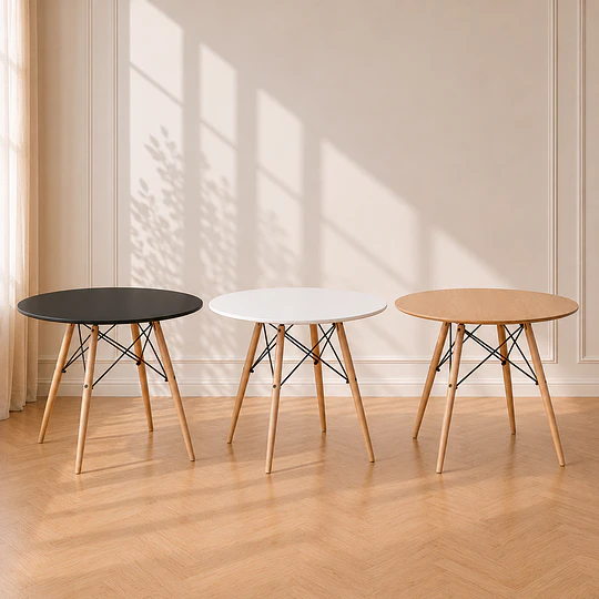 Mesa Redonda Eames 100cm MDF y estructura Madera para Comedor, y Reunión Oficina interior